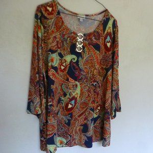 Avenue Plus size paisley tunic 3/4 sleeve 3 ring accent 1x 18 20 2x